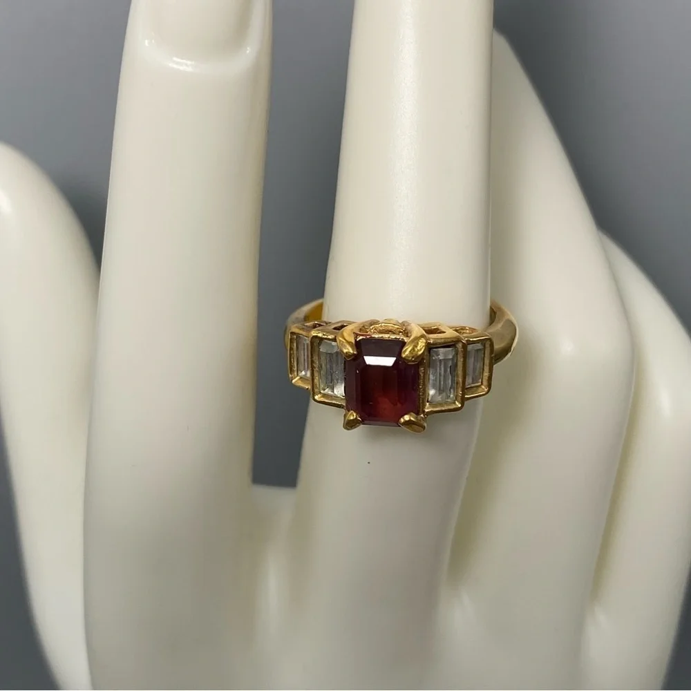 Sterling Silver Gold Ring Garnet Zircon size 7